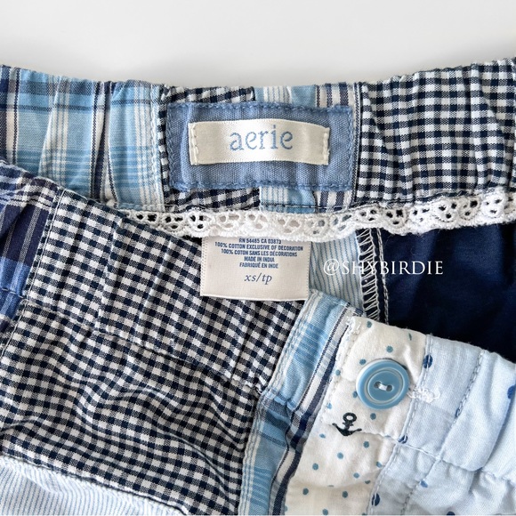 Aerie Patchwork Plaid Nautical Ocean Themed Sleep Shorts in Blue, XS - Picture 3 of 8